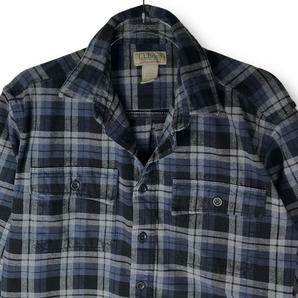 LL Bean Mens Vintage Freeport Main Plaid Flannel Shirt Cotton Chamois Blue Sz M - Picture 2 of 11